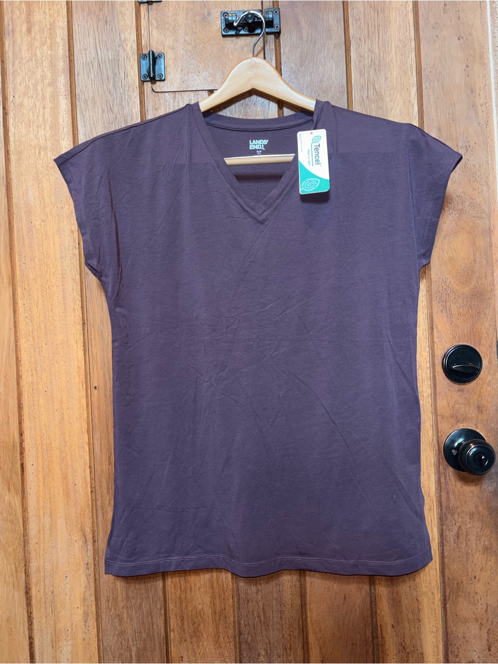Lands' End Women's V-Neck Cap Sleeve Top - Deep Plum